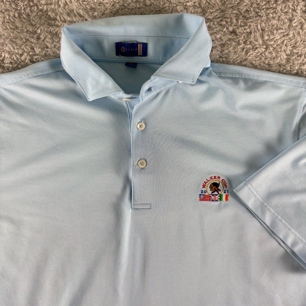 Stitch Golf Mens 2021 Walker Cup Polo Shirt Light Blue Size Large L Performance
